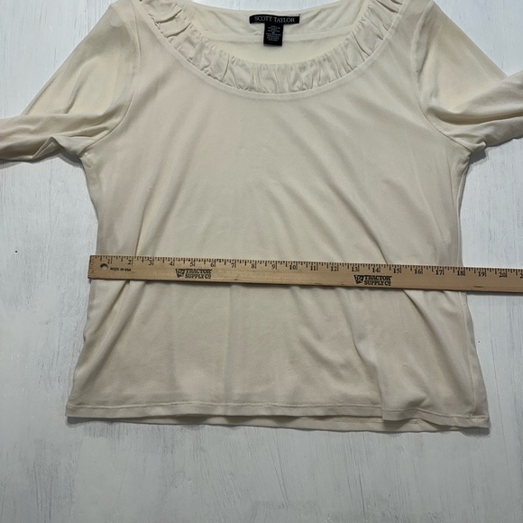 Scott Taylor Cream Nylon Top XL Ruched Scoop Neck 3/4 Sleeve Stretch Blouse - Picture 3 of 9